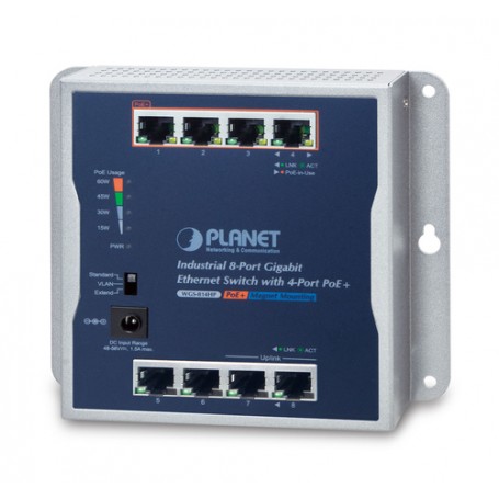 PLANET P30 Industrial 8-Port Non gestito Supporto Power over Ethernet (PoE) Blu, Grigio (WGS-814HP)