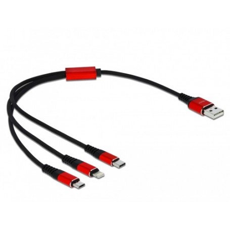 DeLOCK 85891 cavo USB 0,3 m USB 2.0 USB A USB C/Micro-USB B/Lightning Nero, Rosso (85891)