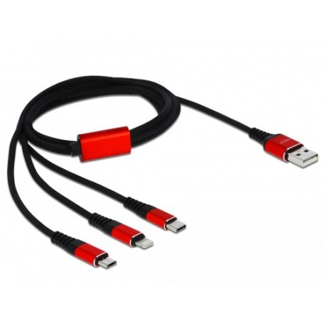 DeLOCK 85892 cavo USB 1 m USB 2.0 USB A USB C/Micro-USB B/Lightning Nero, Rosso (85892)