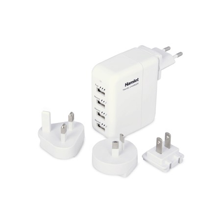 Hamlet Travel Charger Alimentatore USB da parete 4 porte con adattatori per 150 paesi (XPWC420TRAV)