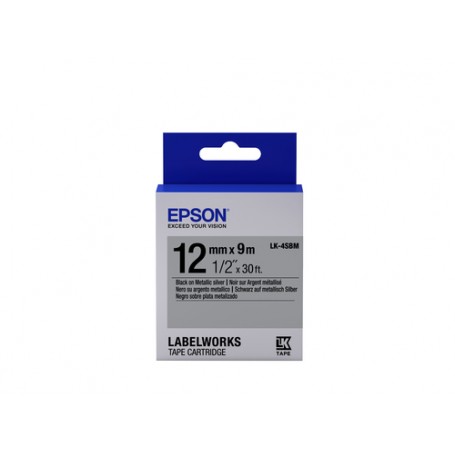 Epson Nastro fondo Argento per testo Nero 12/9 LK-4SBM (C53S654019)