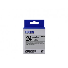 Epson Nastro fondo Opaco Argento per testo Nero 24/09 LK-6SBE (C53S656009)