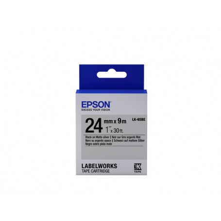 Epson Nastro fondo Opaco Argento per testo Nero 24/09 LK-6SBE (C53S656009)