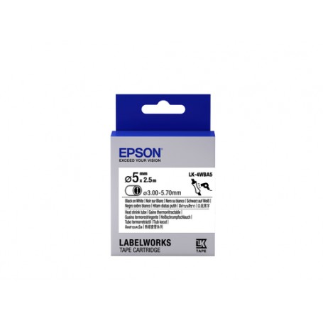 Epson Guaina Termorestringente Bianca per testo Nero, Heat Srink Tube D5mm/ 2,5 LK-4WBA5 (C53S654904)