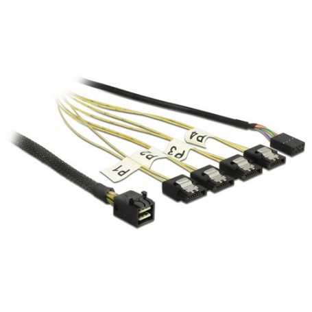 DeLOCK 1m, Mini SAS HD SFF-8643/4xSATA 7p Nero, Argento, Giallo (83322)