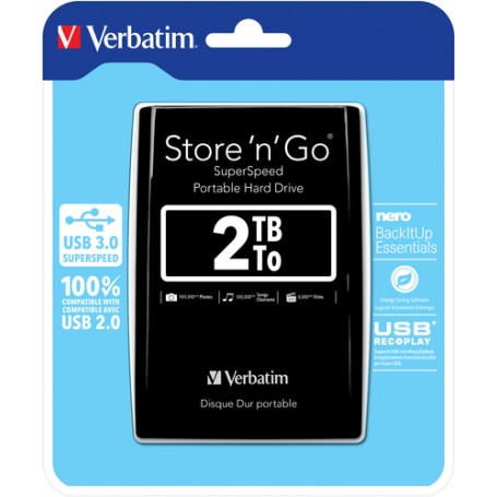 Verbatim Disco rigido portatile Store 'n' Go USB 3.0 da 2 TB Nero (53177)