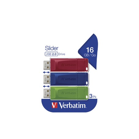 Verbatim Slider - Memoria USB - 3x16 GB, Blu, Rosso, Verde (49326)