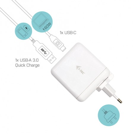 i-tec USB-C Travel Charger 60W + USB-A Port 18W (CHARGER-C60WT)