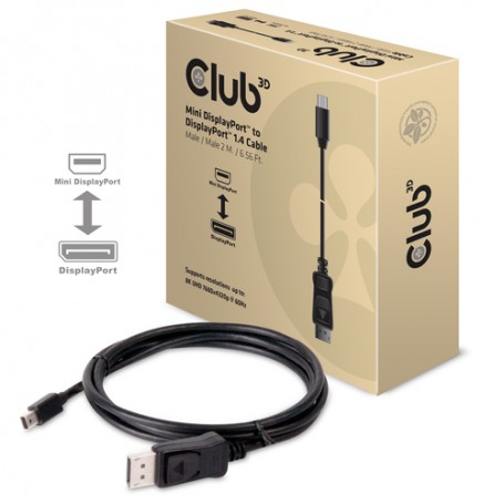 CLUB3D Mini DisplayPort to DisplayPort 1.4 HBR3 8K60Hz Cable, 2 Meter / 6.56 Feet (CAC-1115)