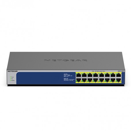 Netgear GS516PP Non gestito Gigabit Ethernet (10/100/1000) Supporto Power over Ethernet (PoE) Blu, Grigio (GS516PP-100EUS)