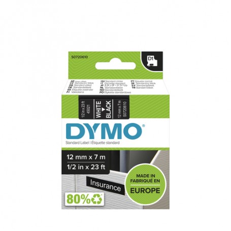 DYMO D1 - Standard Etichette - Bianco su nero - 12mm x 7m (S0720610A)