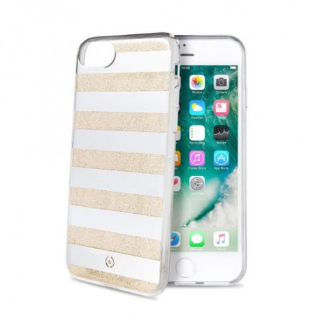 Celly STRIPES800GD custodia per cellulare 11,9 cm (4.7") Cover Oro, Bianco (STRIPES800GD)