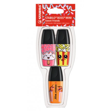 STABILO BOSS Mini Sweet Friend evidenziatore 3 pz Punta smussata Arancione, Rosa, Giallo (07/03-58)