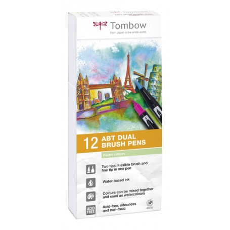 Tombow ABT-12P-2 marcatore Fine Blu, Verde, Grigio, Azzurro, Verde chiaro, Menta, Rosa, Porpora, Giallo 12 pz (PABT-12P-2)
