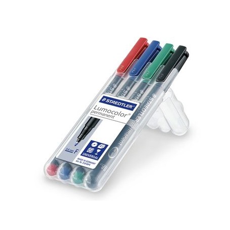 Staedtler Lumocolor 318 WP4 marcatore permanente Punta sottile Nero, Blu, Verde, Rosso 4 pz (318WP4)