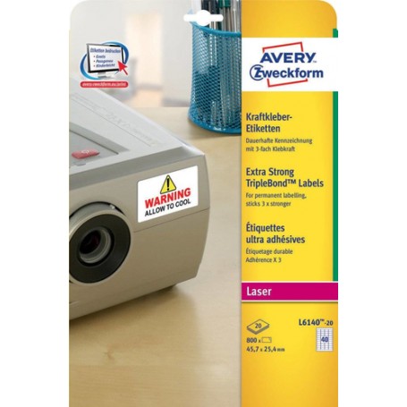 Avery L6140-20 etichetta autoadesiva Rettangolo con angoli arrotondati Permanente Bianco 800 pz (L6140-20)