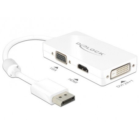 DeLOCK 0.16m DisplayPort/VGA+HDMI+DVI-D 0,16 m VGA (D-Sub)+ HDMI + DVI Bianco (62655)