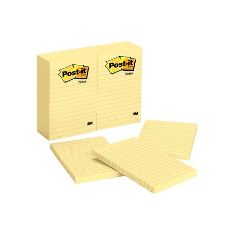 Post-It Notes, 4 in x 6 in, Canary Yellow, Lined, 12 Pads/Pack pouch autoadesiva Giallo 100 fogli (70208)