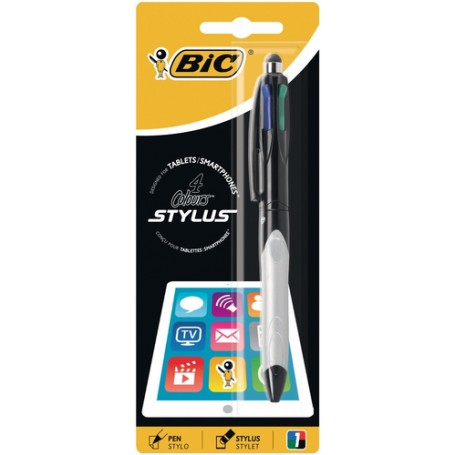 BIC 4 colours balpen en Stylus 2 in 1, verpakt op blister Nero, Blu, Verde, Rosso Penna a sfera retrattile a clip 1 pz (926403)