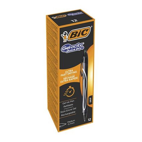 BIC Gel-ocity Quick Dry Nero Penna a sfera retrattile a clip Medio 12 pz (949873)