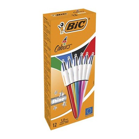 BIC 4 Colours Shine Nero, Blu, Verde, Rosso Penna a sfera retrattile a clip Medio 12 pz (964775)
