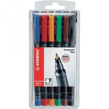 STABILO OHPen universal permanent, 6 Pack marcatore permanente Tipo di punta Nero, Blu, Marrone, Verde, Arancione, Rosso (842/6)
