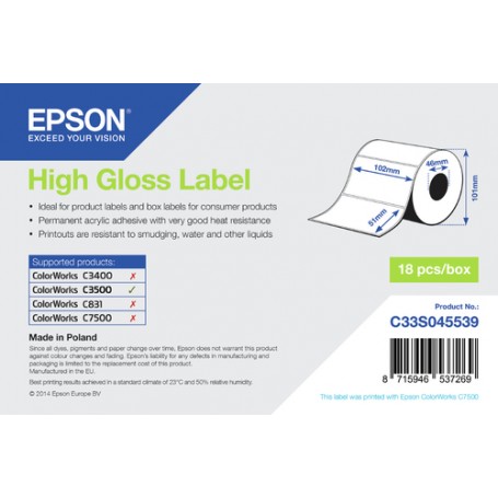 Epson High Gloss Label - Die-cut Roll: 102mm x 51mm, 610 labels (C33S045539)