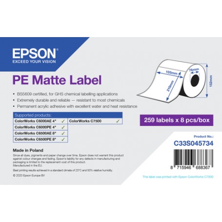 Epson PE Matte Label - Die-Cut Roll: 105mm x 210mm, 259 labels (C33S045734)