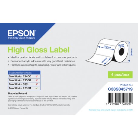 Epson High Gloss Label - Die-cut Roll: 102mm x 152mm, 800 labels (C33S045719)