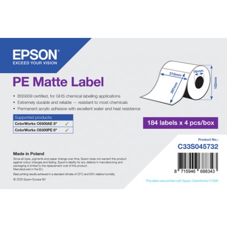 Epson PE Matte Label - Die-Cut Roll: 210mm x 297mm, 184 labels (C33S045732)