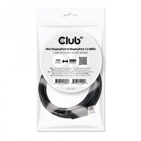 CLUB3D Mini DisplayPort to DisplayPort 1.2 M/M 2m/6.56ft 4K60Hz (CAC-2163)