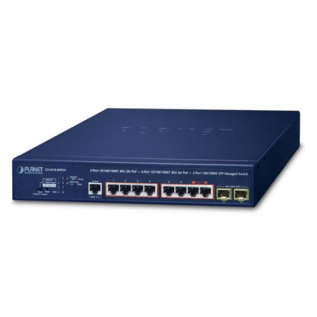 PLANET IPv6/IPv4, 2-Port Gestito L2/L4 Gigabit Ethernet (10/100/1000) Supporto Power over Ethernet (PoE) 1U Blu (GS-4210-8HP2S)