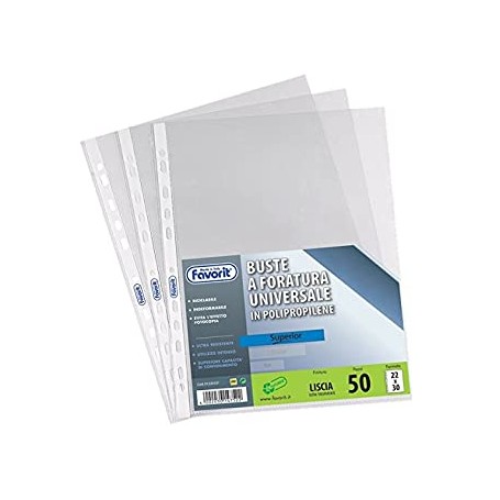 Favorit Punced Pockets Open on Two Sides cartellina e accessori A4 Trasparente 50 pz (100460073)