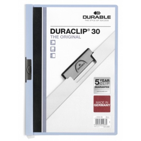 Durable Duraclip 30 cartellina con fermafoglio PVC Azzurro, Trasparente (2200-06)