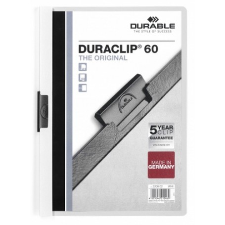Durable Duraclip 60 cartellina con fermafoglio PVC Trasparente, Bianco (2209-02)