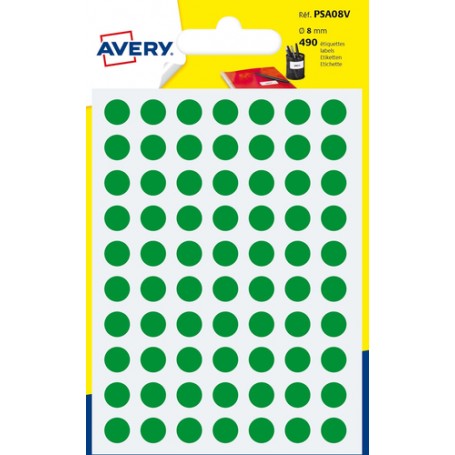 Avery PSA08V etichetta autoadesiva Cerchio Permanente Verde 490 pz (PSA08V)