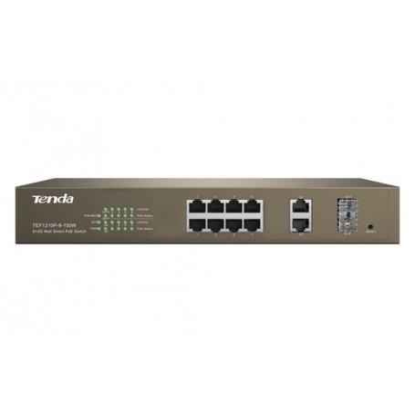 Tenda TEF1210P-8-150W switch di rete Fast Ethernet (10/100) Supporto Power over Ethernet (PoE) Grigio (TEF1210P-8-150W)