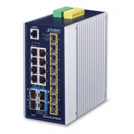PLANET IP30 Industrial L3 8-Port Gestito Gigabit Ethernet (10/100/1000) Blu, Bianco (IGS-6325-8T8S4X)