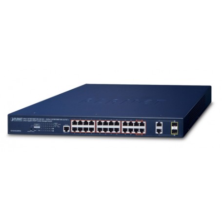 PLANET IPv6/IPv4, 4-Port Gestito Gigabit Ethernet (10/100/1000) Supporto Power over Ethernet (PoE) 1U Blu (GS-4210-24HP2C)