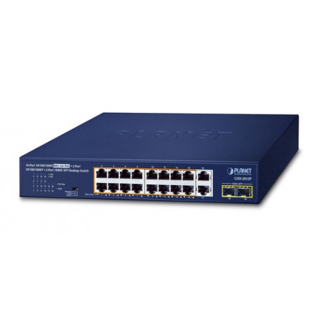 PLANET 16-Port 10/100/1000T 802.3at Non gestito Gigabit Ethernet (10/100/1000) Supporto Power over Ethernet (PoE) Bl (GSD-2022P)