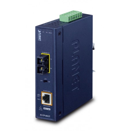 PLANET IP30 Industrial 10/100/1000BA convertitore multimediale di rete 1000 Mbit/s Blu (IGTP-802T)