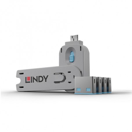 Lindy 40452 clip sicura Bloccaporte + chiave USB tipo A Blu Acrilonitrile butadiene stirene (ABS) 5 pz (40452-LND)