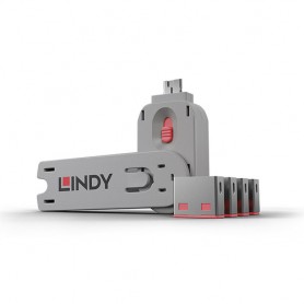 Lindy 40450 clip sicura Bloccaporte + chiave USB tipo A Rosa Acrilonitrile butadiene stirene (ABS) 5 pz (40450)