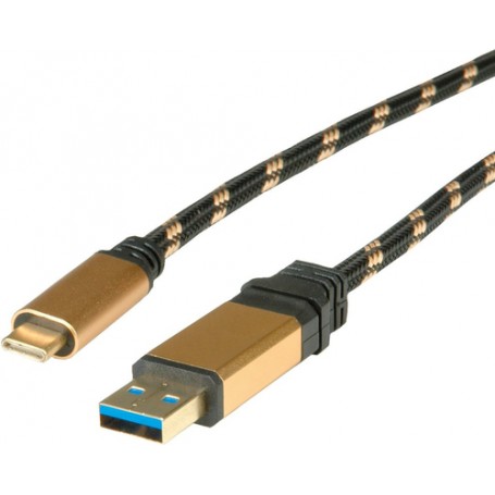ROLINE USB 1m cavo USB USB 3.2 Gen 2 (3.1 Gen 2) USB A USB C Nero, Oro (11.02.9013)