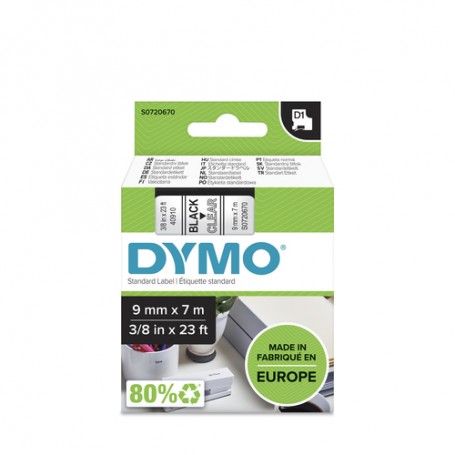 DYMO D1 - Standard Etichette - Nero su trasparente - 9mm x 7m (S0720670A)