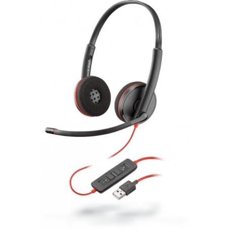 POLY Blackwire C3220 Auricolare Cablato A Padiglione Musica e Chiamate USB tipo A Nero, Rosso (209745-104)