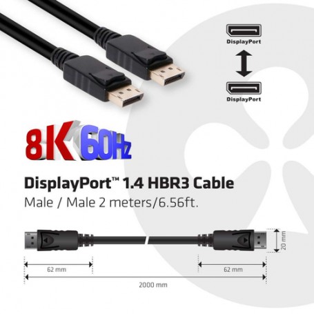 CLUB3D DisplayPort 1.4 HBR3 Cable 2m/6.56ft M/M 8K60Hz (CAC-2068)