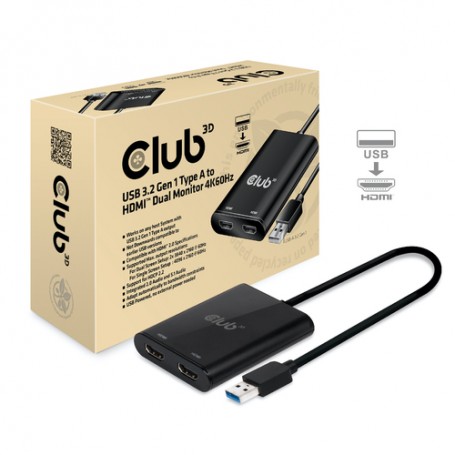 CLUB3D USB A to HDMI™ 2.0 Dual Monitor 4K 60Hz (CSV-1474)