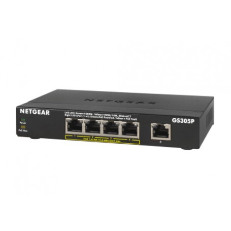Netgear GS305Pv2 Non gestito Gigabit Ethernet (10/100/1000) Supporto Power over Ethernet (PoE) Nero (GS305P-200PES)