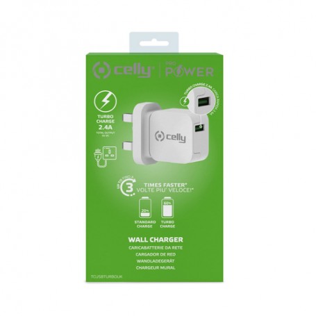 Celly TCUSBTURBOUK Caricabatterie per dispositivi mobili Bianco Interno (TCUSBTURBOUK)